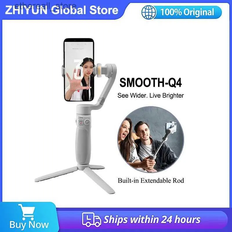 Stabilizers Zhiyun Smooth Q4 3-Axisスマートフォンスタビライザー携帯電話用iPhone 14 13 12 Samsung内蔵拡張可能ロッドQ231116