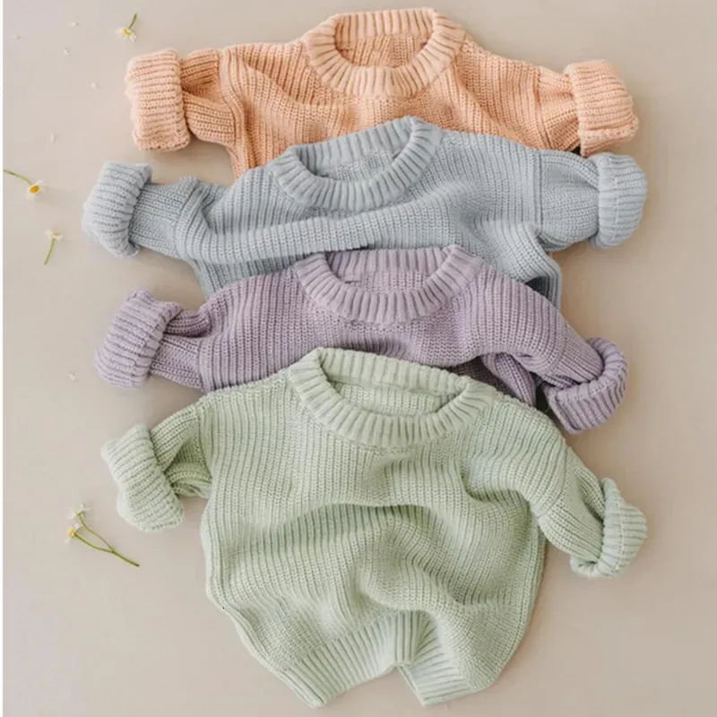 Pullover Baby Sweaters Autumn Winter Kids Boys Girls Long Sleeve Pure Color Knit Sweater Clothes 231115