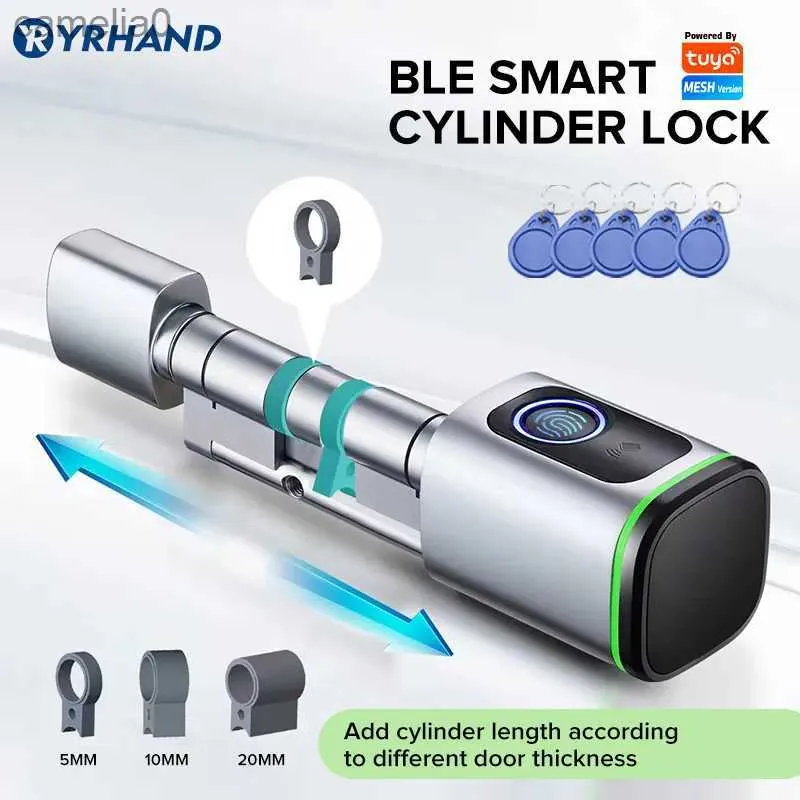 Smart Lock Tuya APP Impronte digitali Scheda RFID Bluetooth Euro Cilindro Smart Door Lock Senza chiave elettronico con Alexa Google Home SostituzioneL231116