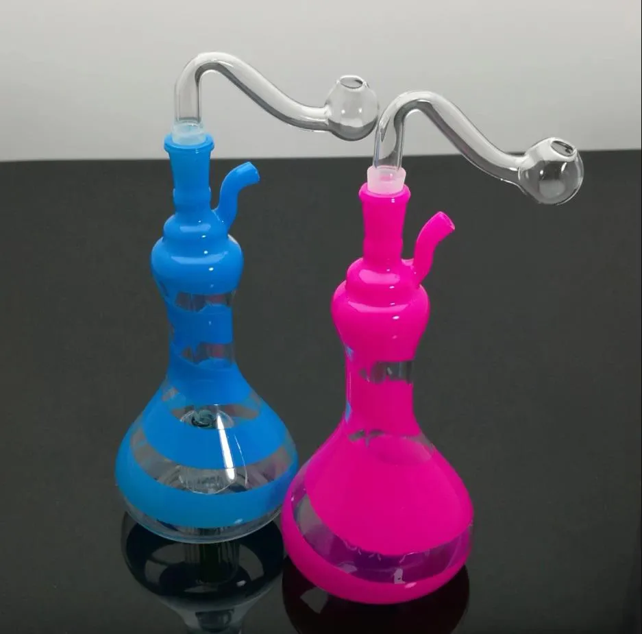 Pfeife Mini-Huka-Glasbongs Bunte Metallform Bunte gestreifte Vase, Glas-Huka-Flasche