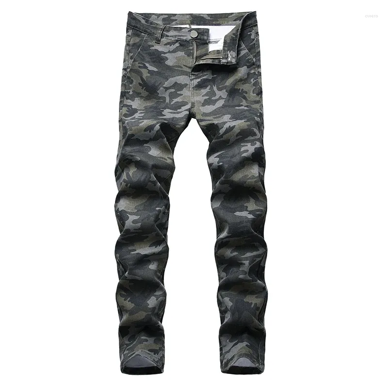 Men's Jeans Pants Micro-elastic Army Green Camouflage Men Denim Four Season Design Fashion Large Size