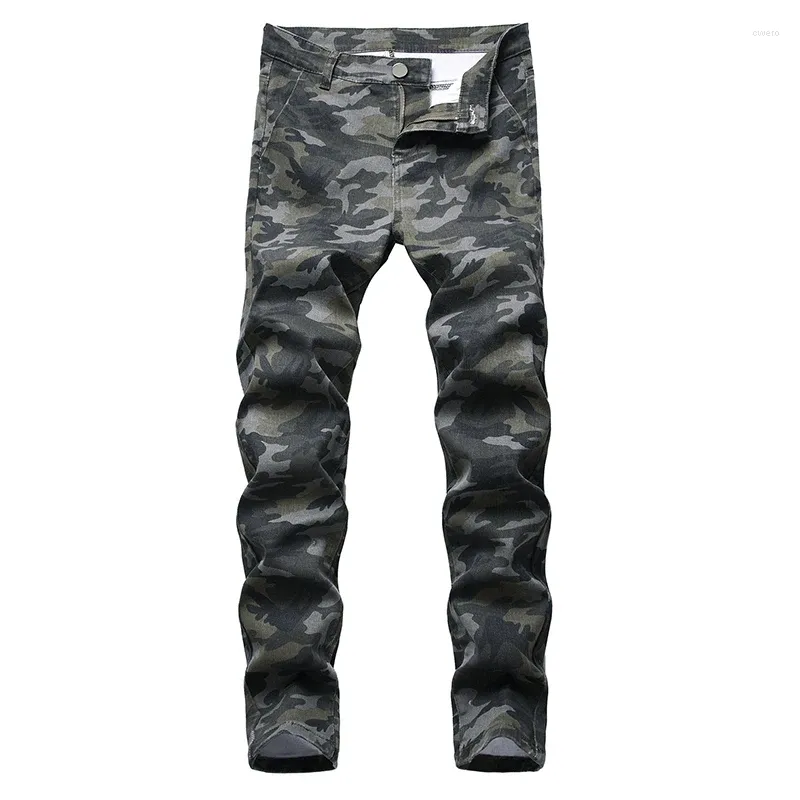 Pantalones de jeans masculinos ejército microelástico camuflaje verde camuflaje hombres de diseño de cuatro estaciones