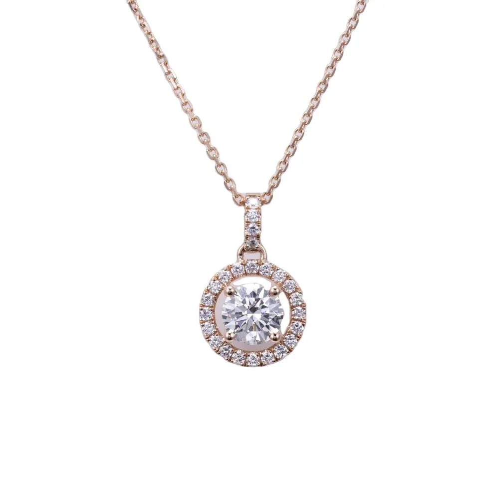 Msr-608 14K or véritable 1- 2Ct rond laboratoire cultivé diamant halo réglage pendentif/collier