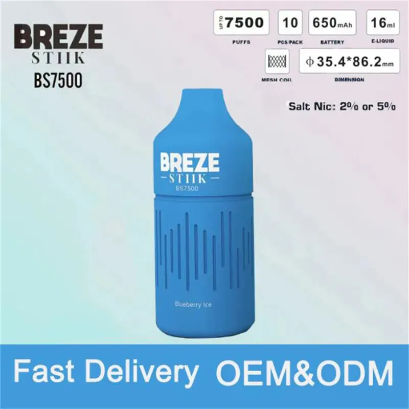 Orijinal Vape Tek Kullanımlık Breze Stiik BS7500 E Sigara Vapes 7K Puf Kabağı 650mAh Pil Göstergesi ELIQUID göstergesi LED 16ML'ye kadar 7500 puf vs Randm