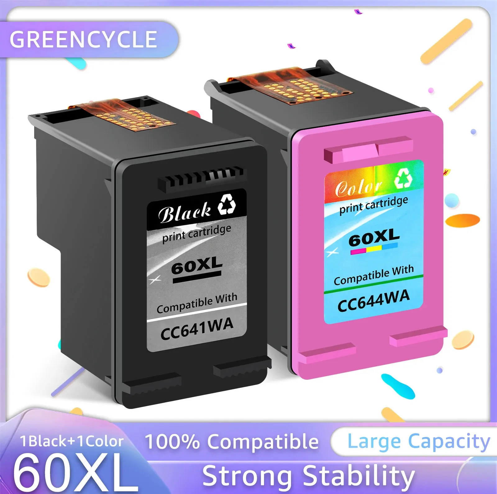 Toner Cartridges Greencycle Compatible for HP 60 XL Black/Color Ink Cartridge for HP 60 60xl Deskjet F2480 F4280 D2530 PoSmart C4680 C4783 231116