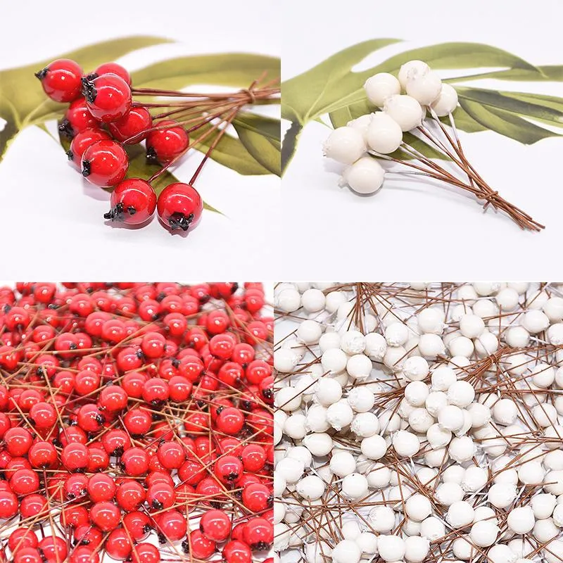 Dekoracja imprezowa 100pcs Mini granat sztuczne kwiaty Warstwy Red White Berries Cherry Fałszywe owoc na Boże Narodzenie