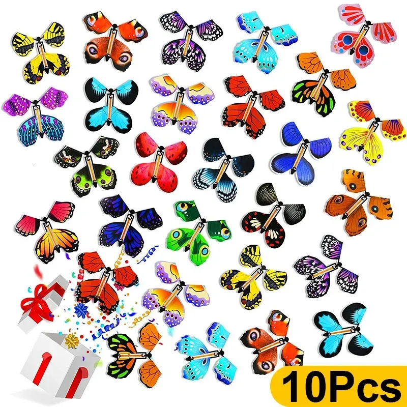 Novelty Games 10 Magic Flying Butterflies Entangled Butterfly Fairy Toys Rubber Band Colorful Bookmarks Party Surprise Gifts 231115