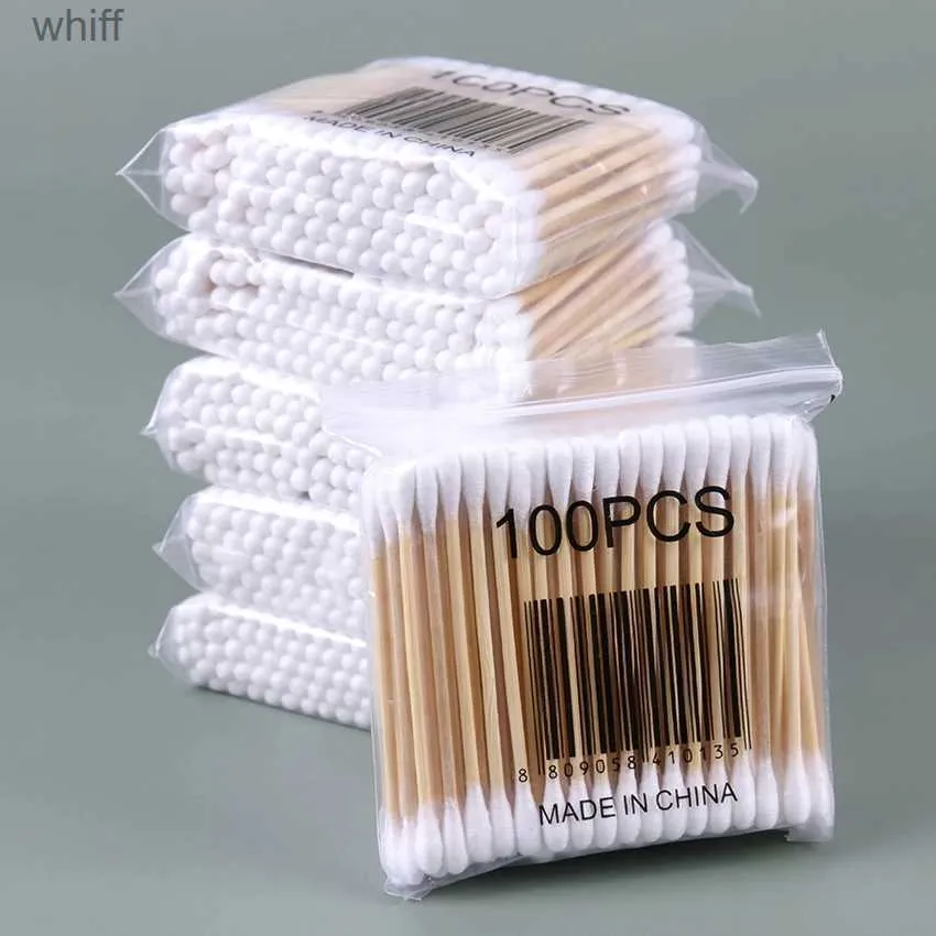 Coton-tige 100 PCS/Pack Double tête coton-tige femmes maquillage nettoyage coton-tige en bois ouate bâtons nez oreilles nettoyage outils L231116