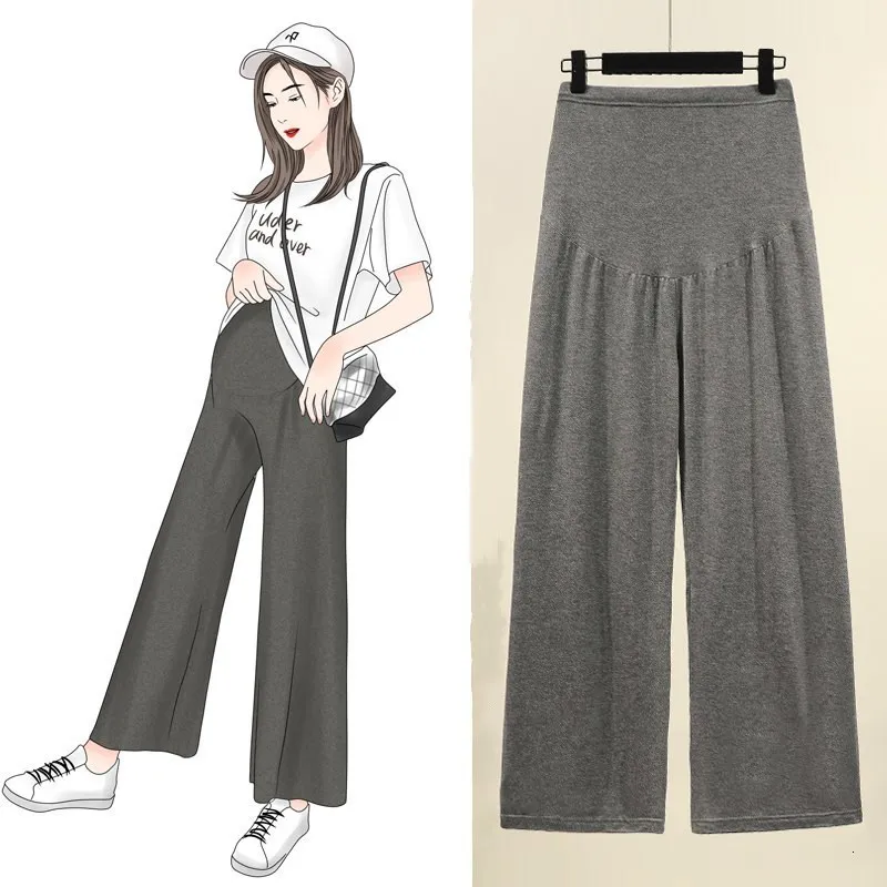 Sleep Lounge gravida kvinnor Summer Thin Cotton Wide Ben Pants Lose Maternity Budomen Byxor Hög midja Graviditet i full längd magbyxor 230414