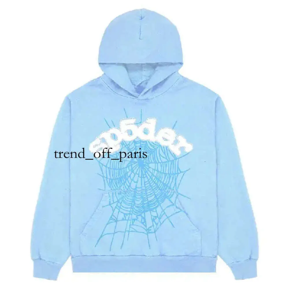 2023 Sp5der 555555 Sweats à capuche Hommes Femmes Angel Number Feuilletée Impression Graphique Spider Web Sweatshirts Streetwear Top Vêtements Bleu Clair 298