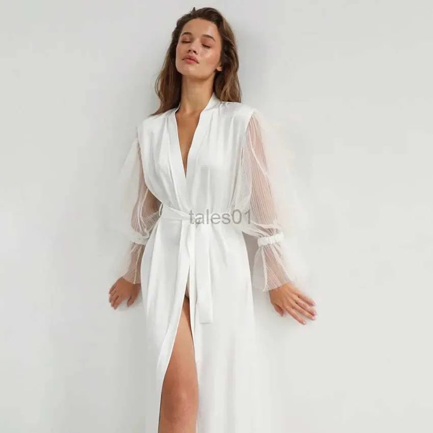 Lounge de sono feminino 2023 moda outono sexy imitação de seda solta robe malha mangas compridas confortável e respirável feminino casa wear zln231116