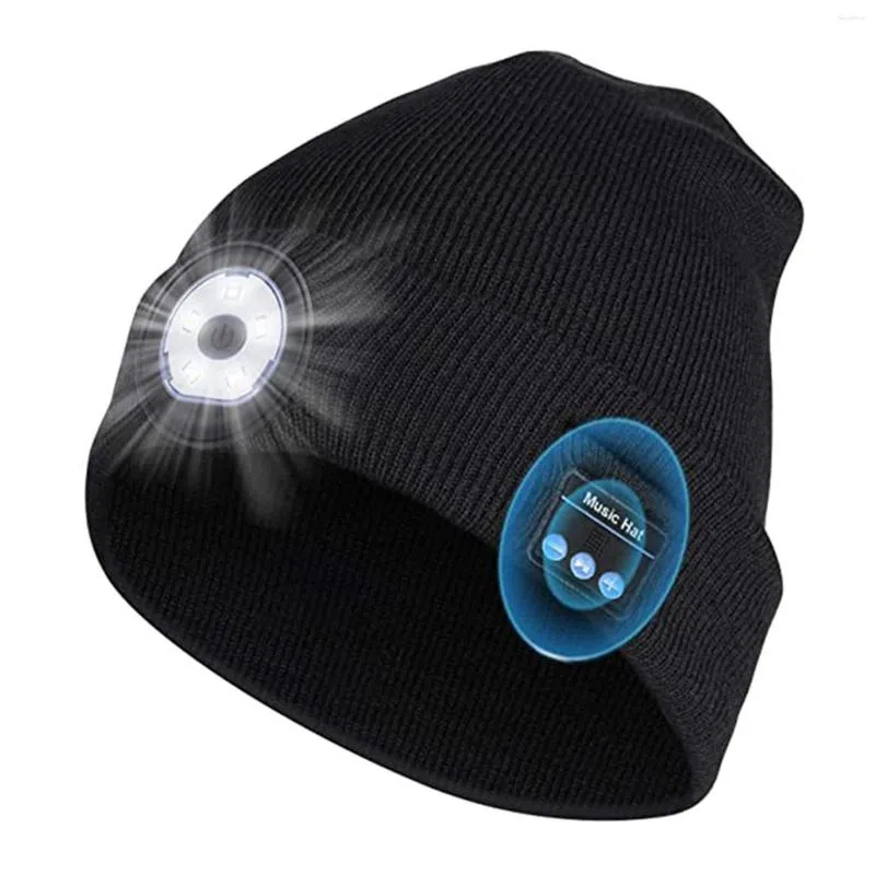 Headlamps LED Beanie With Light Unisex Rechargeable Wireless Bluetooth 5.0 Smart Headphone Headlamp Cap Winter Knitted Night Lighted Hat