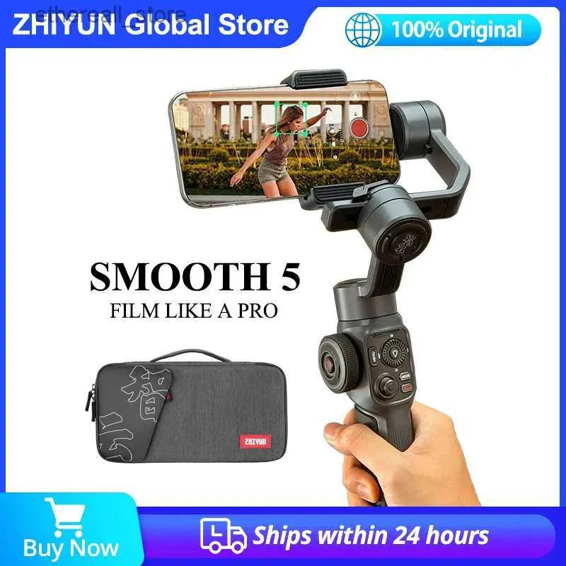 Stabilisatorer Zhiyun Smooth 5 3-axel Professionell telefon Stabilisator Gimbal för mobil iPhone 14 13 Pro 12 Samsung vs OM 6 Q231116