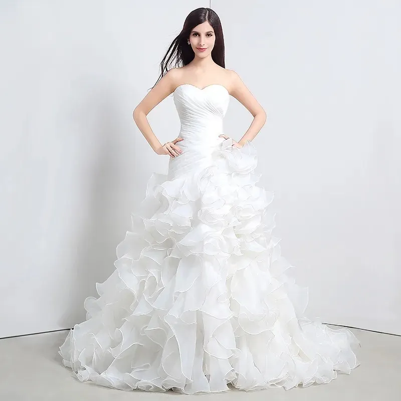 2024 Gelin için A-Line Gelinlik Korse Sevgiliye Organza Ruffles Katedral Tren Dantel Yukarı Gelin Gowns Vestidos de Noiva Robe de Mariage Özel