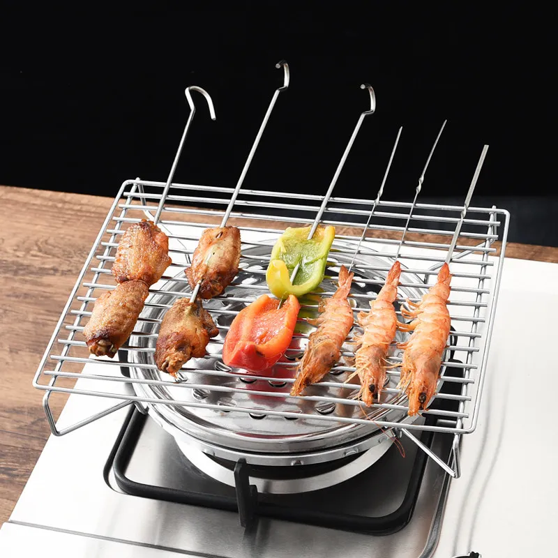 BBQ Tools Accessories Stainless Steel Portable Folding Outdoor Rack Grill Barbecue Stove Oven Gas Camping Furnace Kitchen 230414