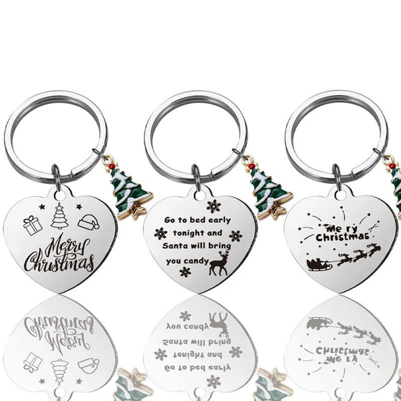 Christmas Keychain Cartoon Stainless Steel Keychains Luggage Decoration Pendant Keyring Key Chains