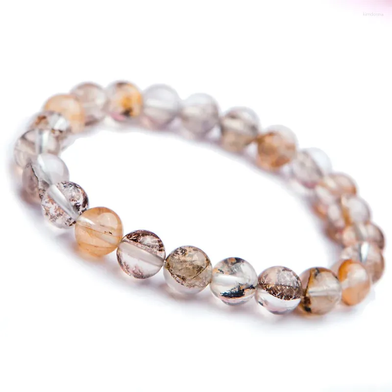 Charm Bracelets Genuine Natural Yellow Transparent Petrified Wood Tree Crystal Stretch Round Bead 8mm