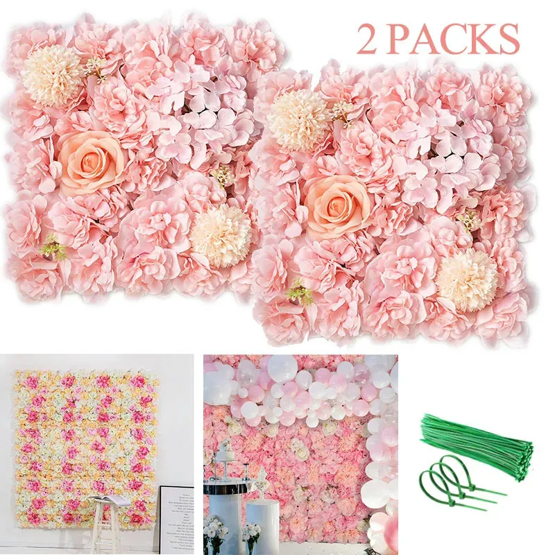 Juldekorationer 2 Förpackningar med konstgjorda blommor Väggdekorationspaneler 3D Silk Rose Flower Mat för Backdrop Wedding Party Baby Shower Decor 231116