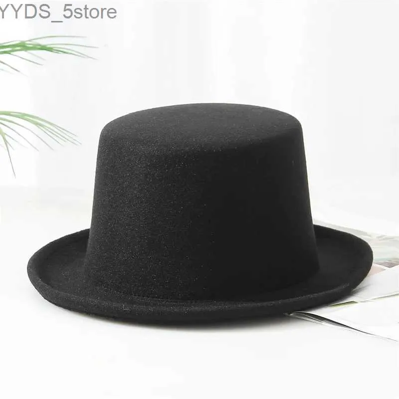 Szerokie brzegi kapelusze wiadra kapelusze nowa szeroka grzbiet Panama Party Fedoras Hat for Women Top Hat Fedora Hat Wool Wool Feel Vintage Church Ladies Hat Fedora Hat for Man YQ231116