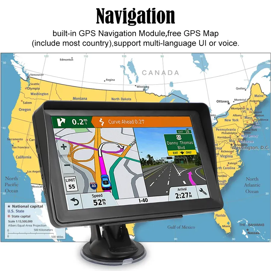 Universal 7 Inch GPS Navigator for Car Truck Portable City GPS Navigation With Bluetooth AVIN Sun Visor 256MB 8G