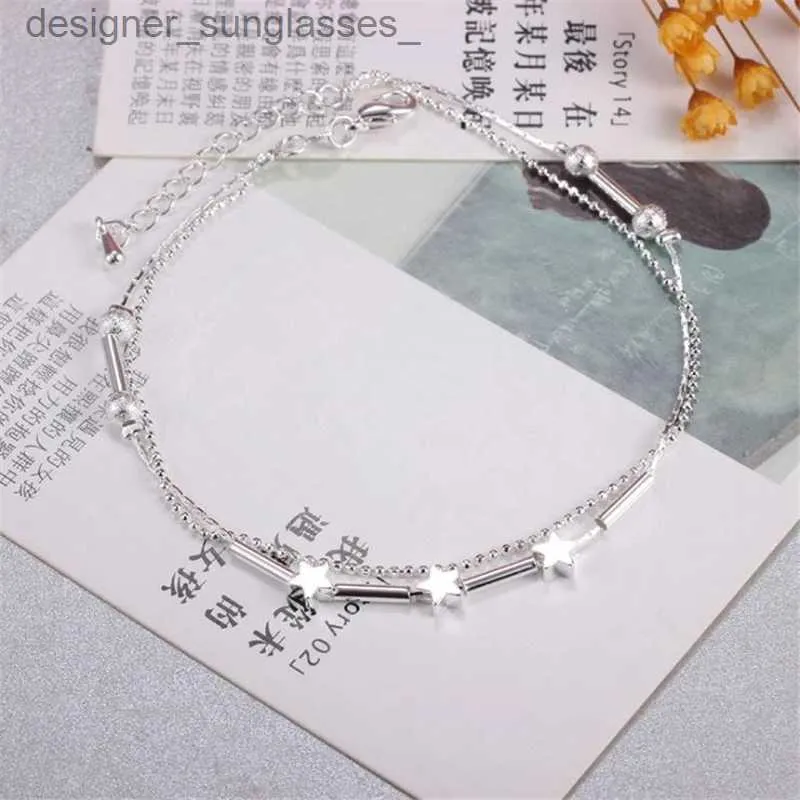 Anklets Kofsac New Tren 925 Sterling Silver Anklets for Women Cute Star Chain Chain Bracelet Jewelry Girl Beach Party Partyslyl231116