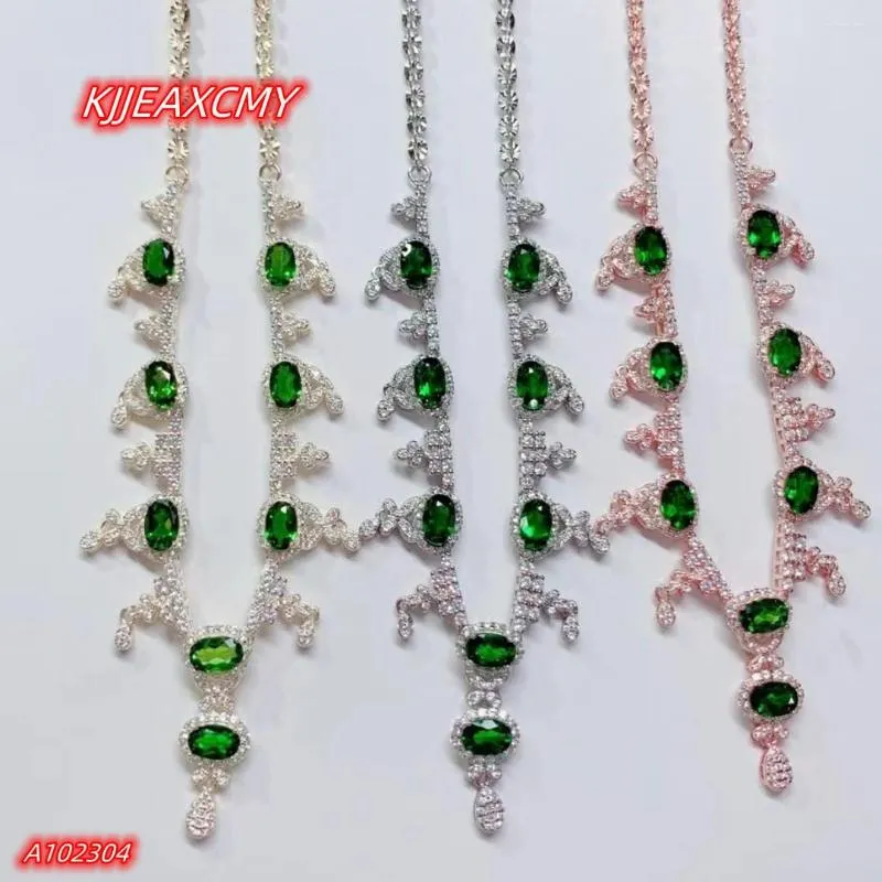 Catene Boutique Gioielli Argento sterling 925 intarsiato con gemme naturali Diopside da donna Linea Haohua Collana Regalo Ragazza Festa Compleanno Ne