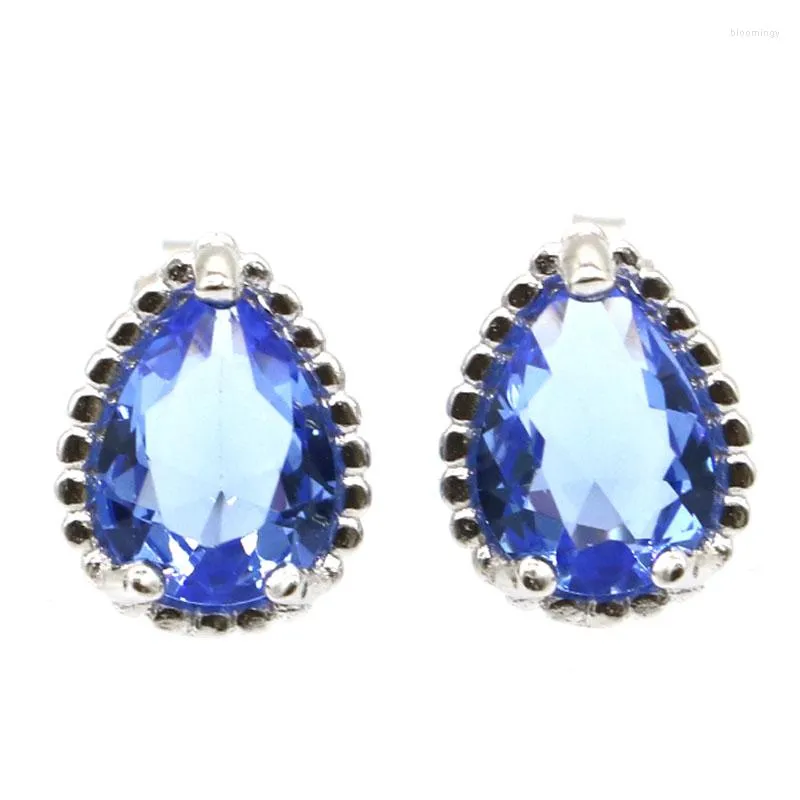 Boucles d'Oreilles 10x8mm Jolie 2.1g Riche Bleu Violet Tanzanite Pour Femme Bijoux Mariage Véritable Argent Massif 925