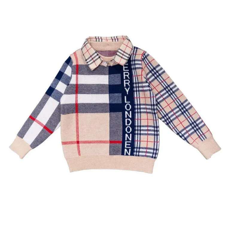 Детская дизайнерская одежда, клетчатый пуловер для маленьких мальчиков и девочек, свитера, трикотаж, джемпер, детское пальто