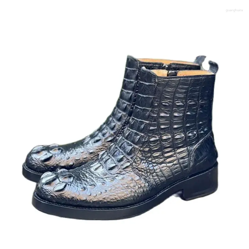 Stivali SIPRIKS Uomo Scarpe da moto originali in pelle di coccodrillo Moto Zip Cowboy maschio Goodyear Welted Shoe Elegante