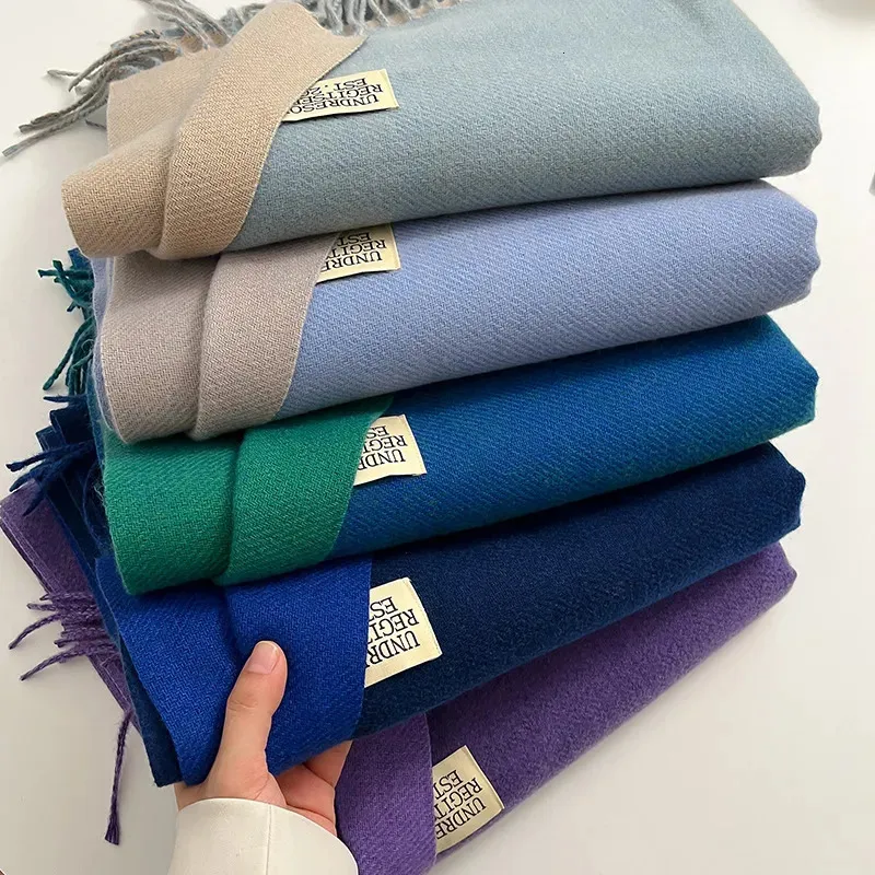 Scarves Double Sided Winter Cashmere Scarf Women Thick Warm Pashmina Shawls Wraps Tassel Lady Blanket Echarpe Bufanda Hijab 31 Colors 231116