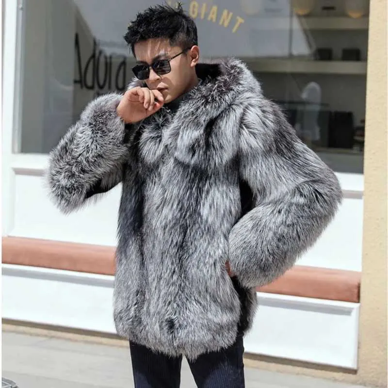 Mens silver fox fur clearance coat