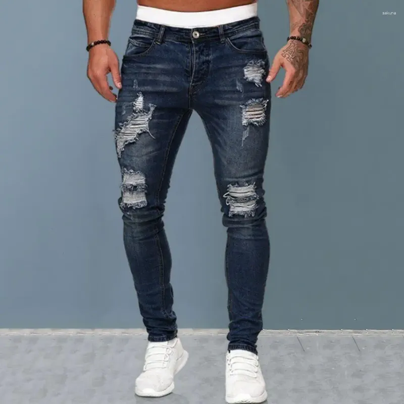 Pantalons pour hommes Hommes Straight Fit Jeans Style rétro élégant déchiré mince tissu respirant hop pour la mode