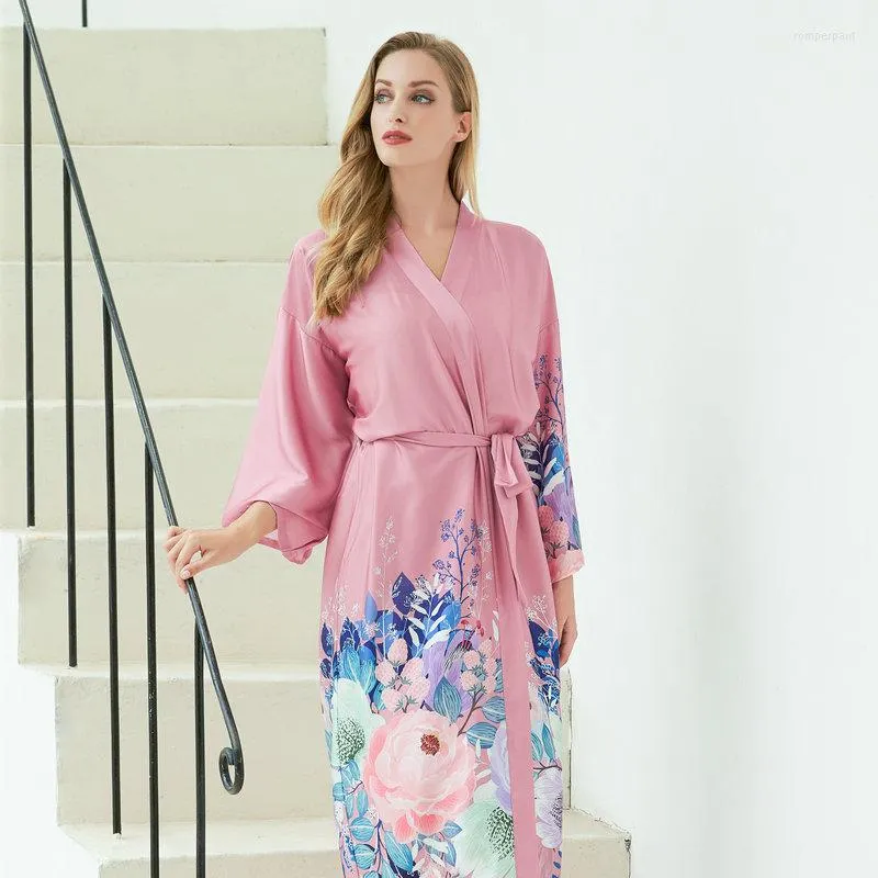 Women's Sleepwear 2023 Floral Robes Women Satin Silk Robe Dress Lady Nightgown Bath