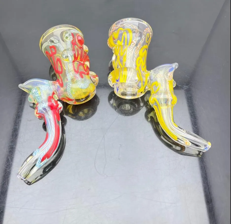 Pipe à fumer Mini narguilé bangs en verre Forme en métal coloré Bangs en vitrail classiques épaissis et durables