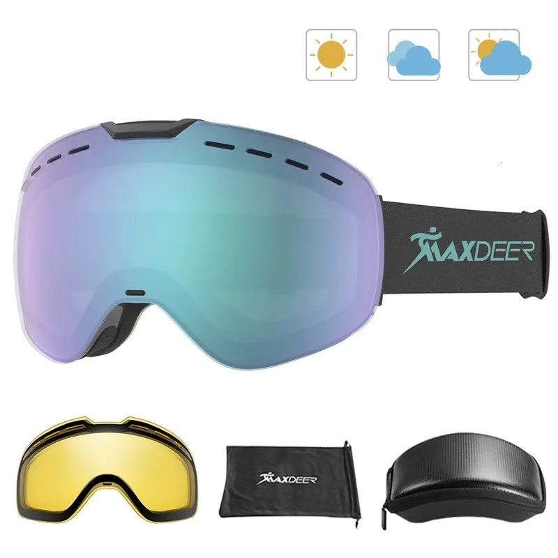 Kayak Goggles Manyetik kayak gözlükleri hızlı değişim lensi% 100 UV400 Koruma Koruma Karşıtı Snowboard Gözlük Gkges Kadınlar Kadın Kar Kayak Gözlük 231115