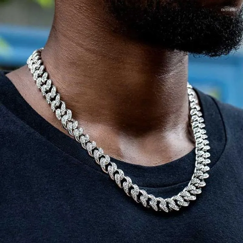 Ketens zilveren kleur 13 mm talk Miami Cuban Link Chain ketting voor vrouwen ijs uit 2 rij steentjes vierkante sieraden cadeau