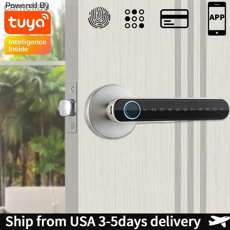 Smart Lock Smart Fingerprint Door Lock Handle for Home House Apartment With Key card Digital Door Lock Keypad Keyless Entry electronic lockL231116