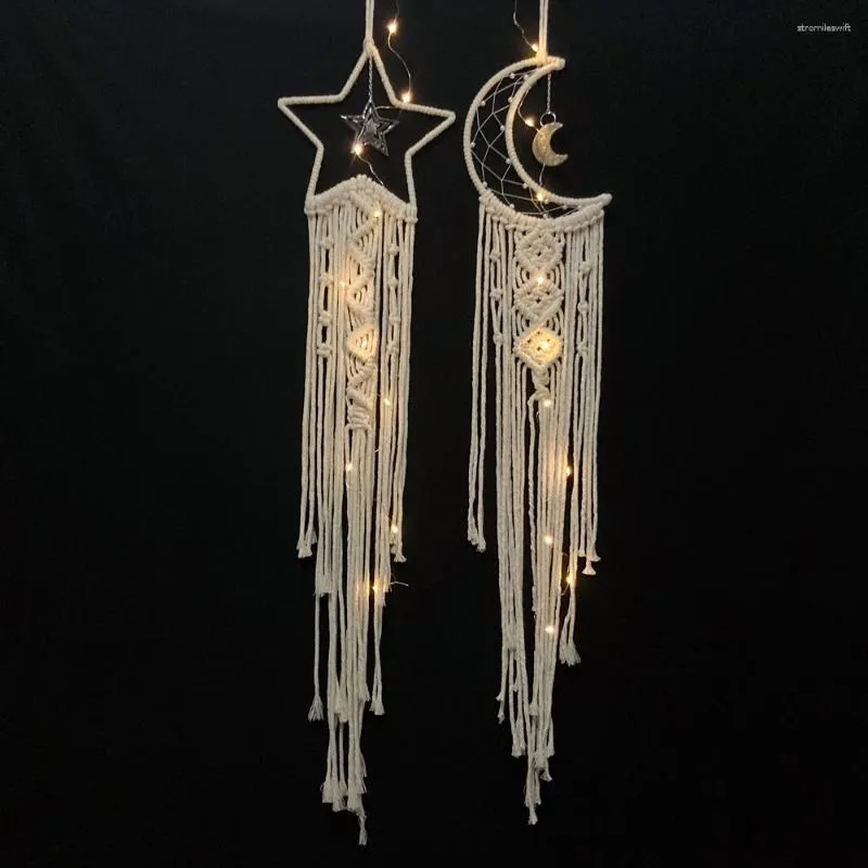 Tapisseries Boho Lune Étoile Dream Catcher Macramé Dreamcatchers avec LED Lumière De Mariage Décor À La Maison Filles Enfants Chambre De Décoration Cadeau