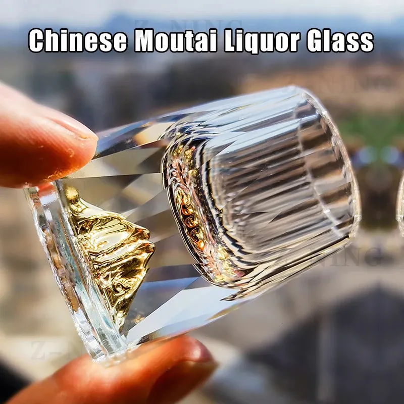 Wine Glasses Luxury Crystal Glass Vodka Glass Sake Shochu Glass Bar Bullet Glass Liqueur Double Bottom Gold Foil Glass Tea Cup High-end Gifts 231115