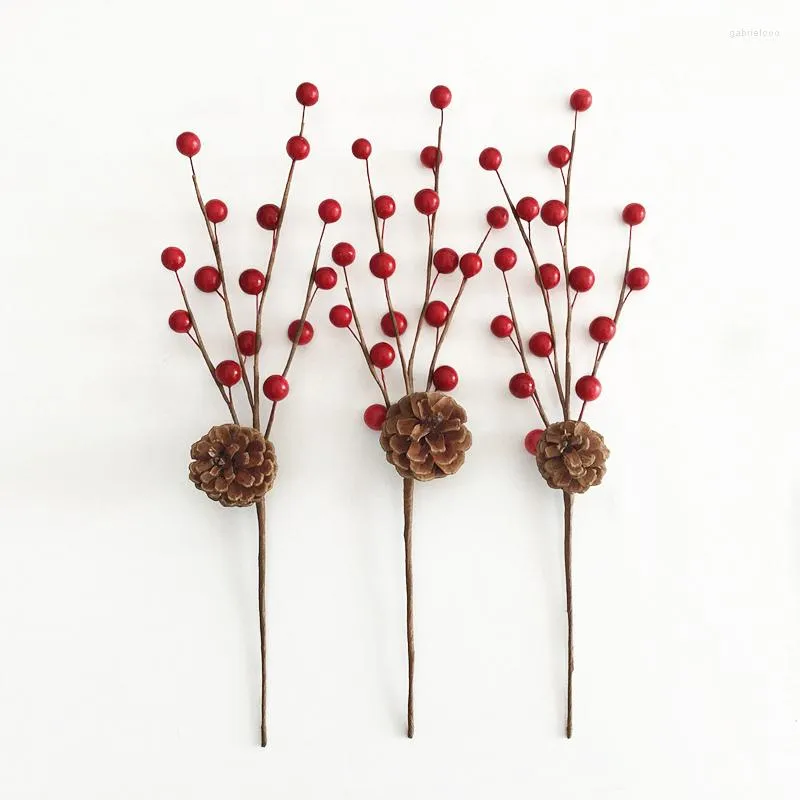 Decorative Flowers 1pc 2023 Design Artificial Red Foam Berry Pine Cones Pick For Christmas Arrangement Floral Fillers .