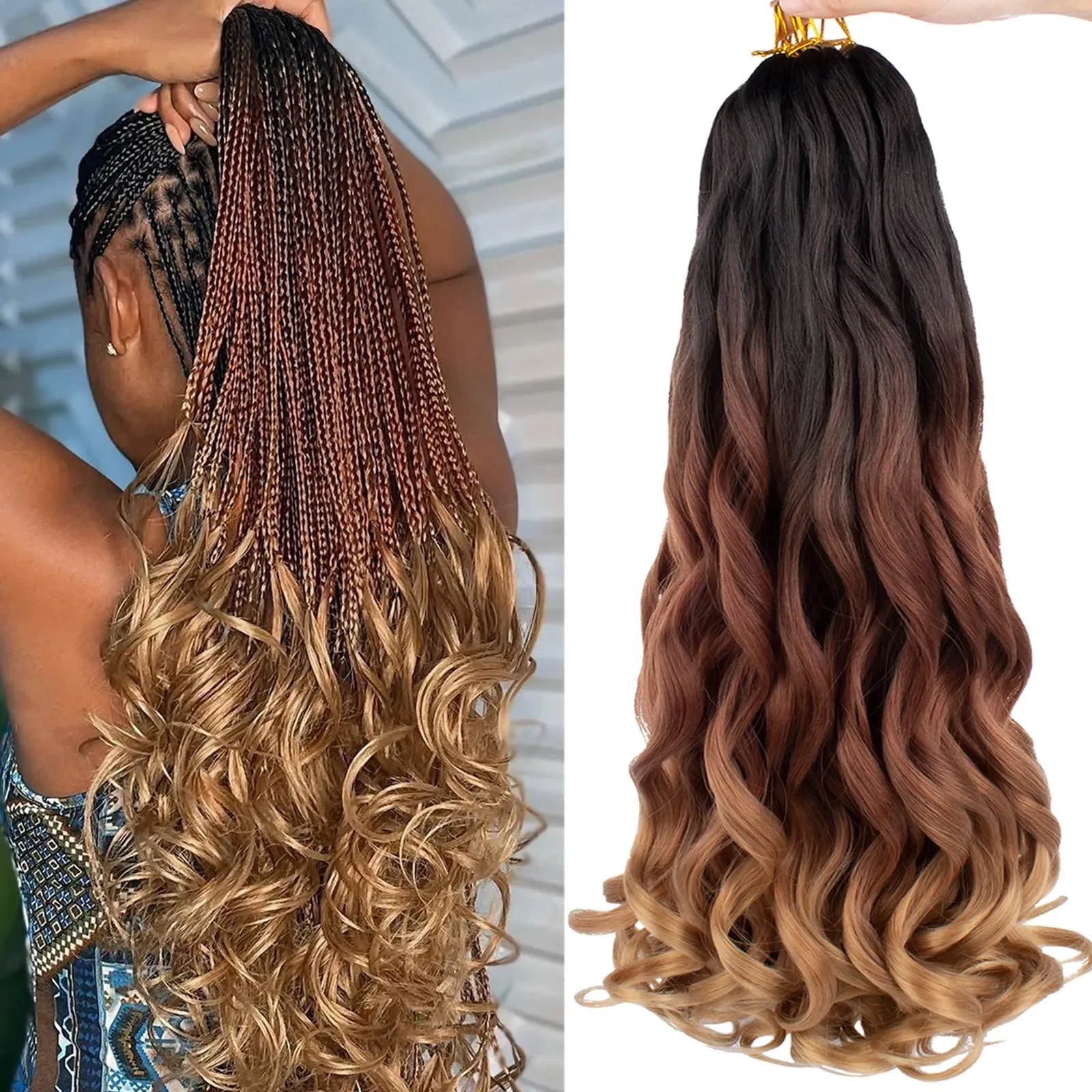 Ombre French Curls Pre Stretched Loose Wave Braiding Hair For BOHO