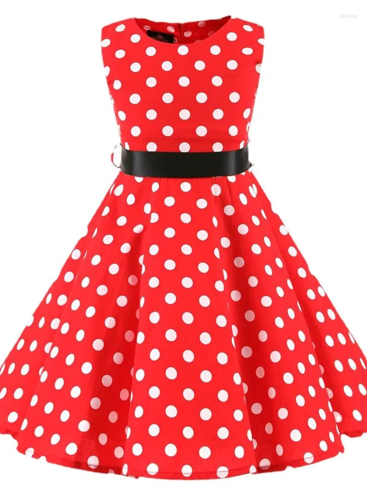 Casual jurken 2023 POLKA DOT VINTAGE KINDEREN MIDI JUIL PARTY Aardbeien Trawberry Flower Kinderen Girls Fill Vestidos Vrouwengewaad