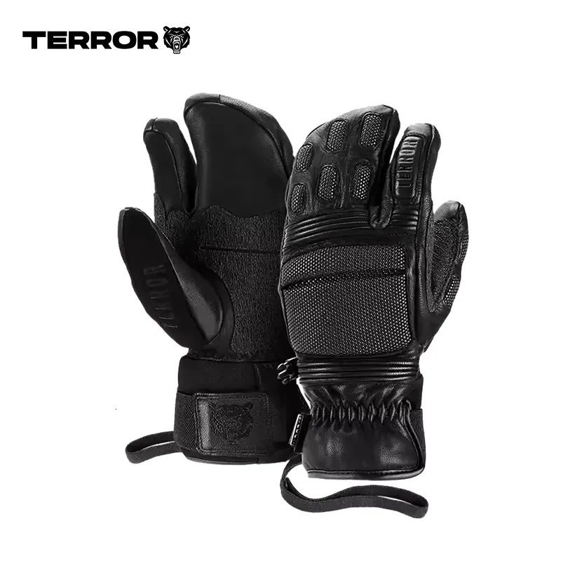 Лыжные перчатки мужские Terror Competitor кожаные Palm TERROR сноубордические утолщенные водонепроницаемые велосипедные перчатки с тремя пальцами 231115