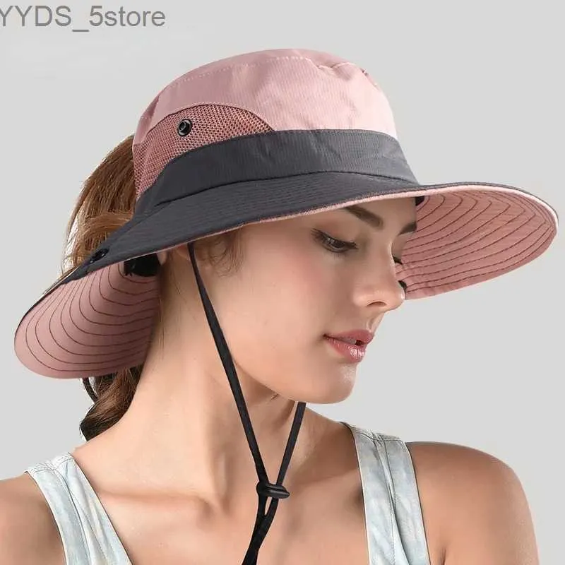 Szerokie czapki z czapki wiadra czapki ochronne UV Składane czapki wiadra dla kobiet hole hole fisherman's kapelusz duży szerokokątny wizjerze dla dzieci łowiectwo do wspinaczki YQ231116