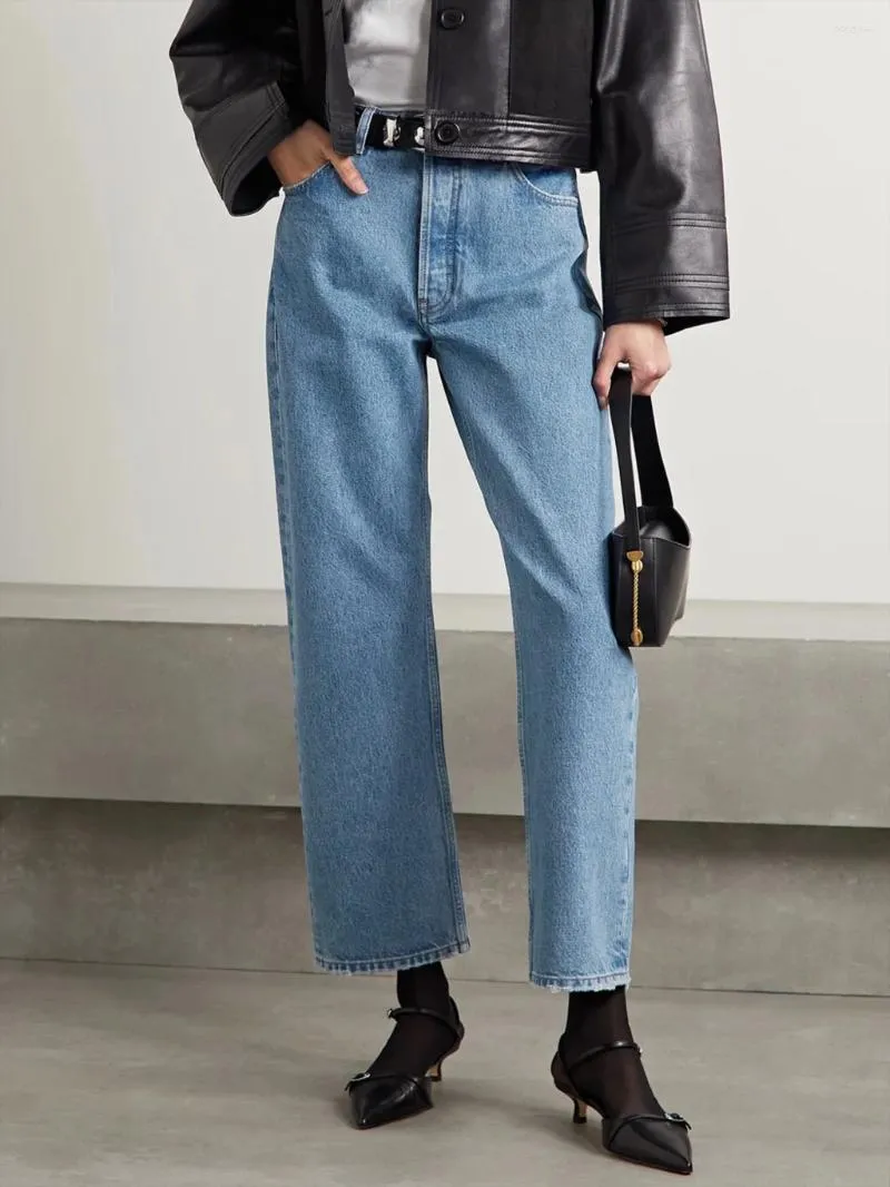 Kadınlar Kot 90'lar Yüksek katlı düz bacak Kadınlar Sonbahar Kış Yüksek Pamuk Pamuk Vintage Denim Pant Ofis Lady Rahat Pantolon Sokak Giyim