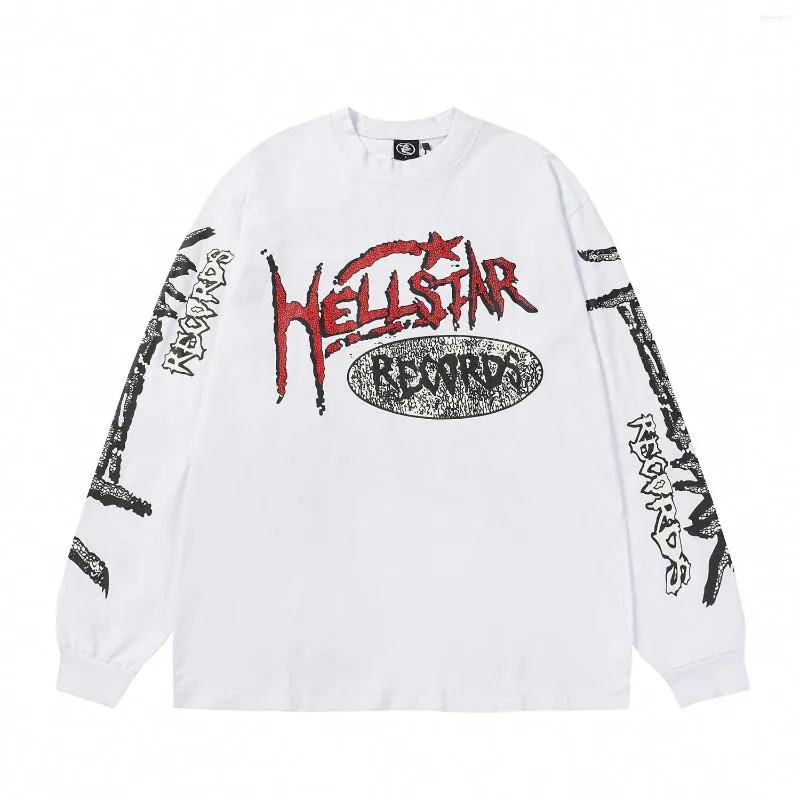 Magliette da uomo Felpe con cappuccio Hellstar T-shirt High Street Classic Flame Letter Stampa Casual Allentato Uomo Donna Manica lunga