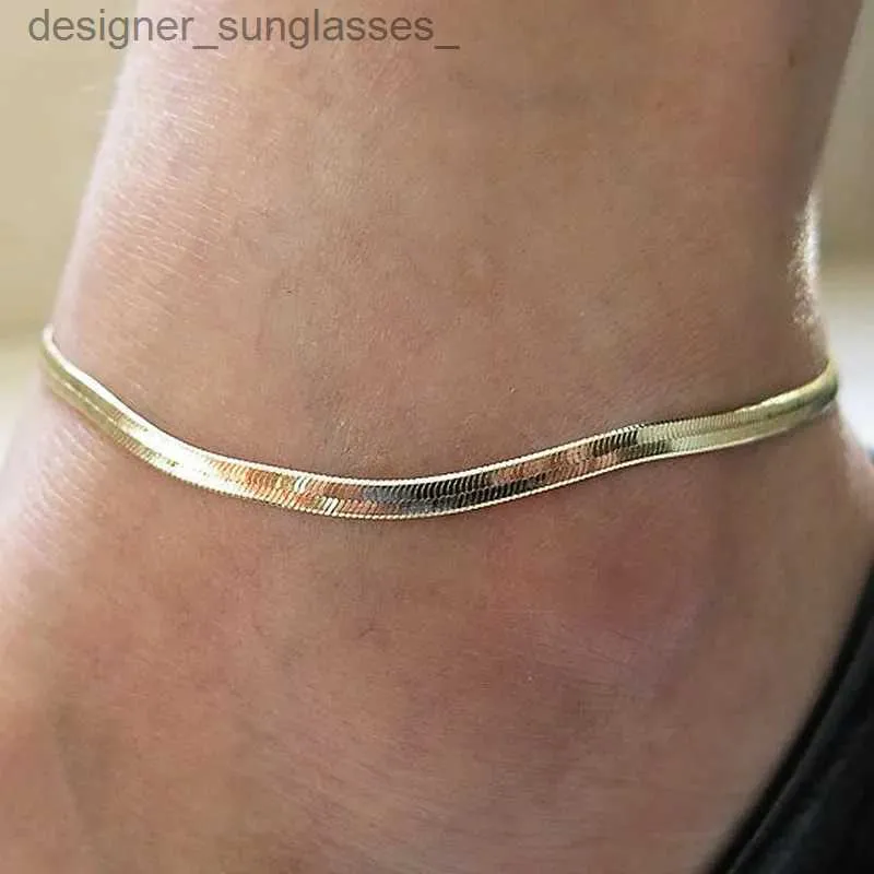 Bracelets de cheville plat serpent chaîne Bracelet de cheville femmes Simple délicat pied chaîne femme été plage pieds bijoux 2017L231116