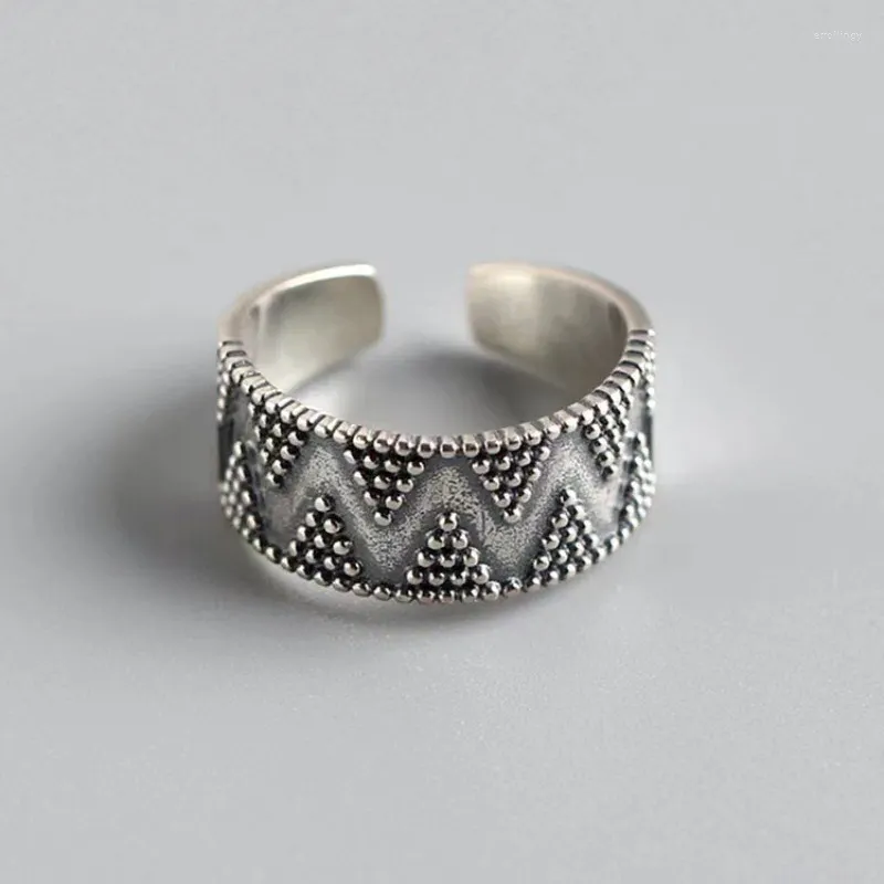 Pierścienie klastra w trójkąt retro fala męska 925 srebrna szeroka pierścień styl etniczny geometryczny bankiet luksusowa biżuteria