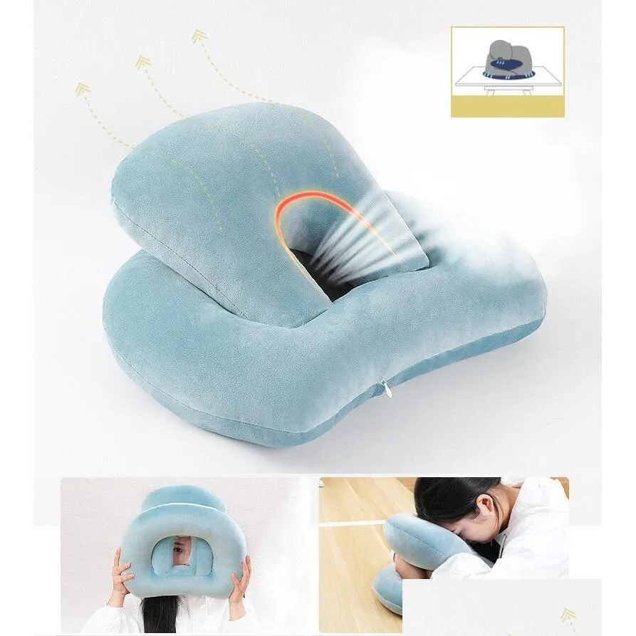 Cushion/Decorative Pillow 11 Styles Office Pillow Portable Inflatable Press Nap Pillows Soft Car Outdoor Travel Hiking Head Rest Neck Dhe2R