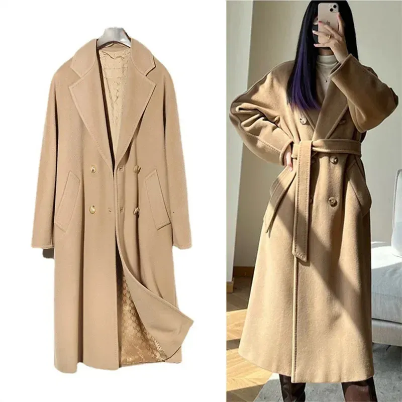 Women's Wool Blends 101801 Max 90% Wool 10% Cashmere Coat Women's Medium Long Classic Double Row Wool Coat 231116